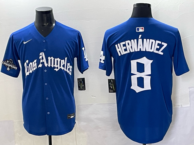Men Los Angeles Dodgers #8 Hernandez Blue 2025 Nike MLB Jersey style 0015->->
